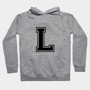 Initial Letter L - Varsity Style Design - Black text Hoodie